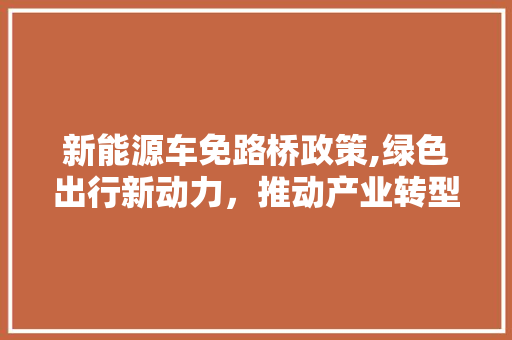 新能源车免路桥政策,绿色出行新动力，推动产业转型升级