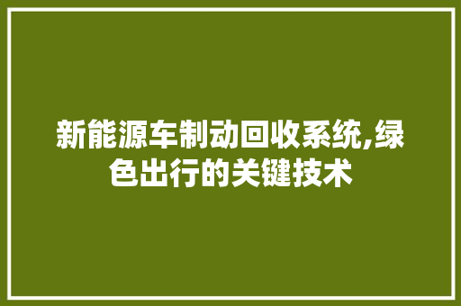 新能源车制动回收系统,绿色出行的关键技术