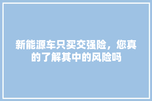 新能源车只买交强险，您真的了解其中的风险吗