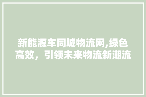 新能源车同城物流网,绿色高效，引领未来物流新潮流  第1张