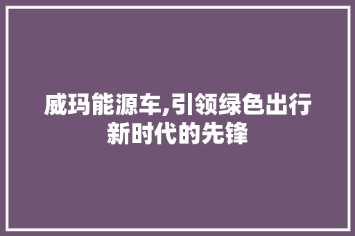 威玛能源车,引领绿色出行新时代的先锋  第1张