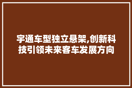 宇通车型独立悬架,创新科技引领未来客车发展方向