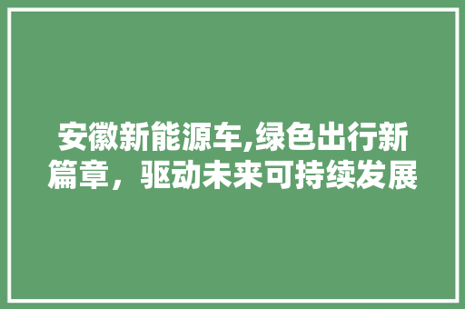 安徽新能源车,绿色出行新篇章，驱动未来可持续发展