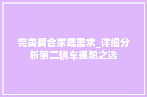 完美契合家庭需求_详细分析第二辆车理想之选