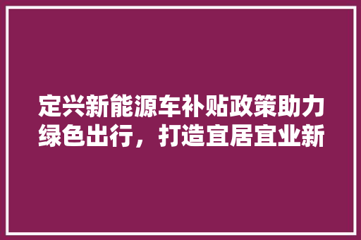 定兴新能源车补贴政策助力绿色出行，打造宜居宜业新环境  第1张