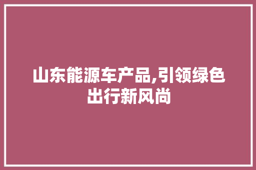 山东能源车产品,引领绿色出行新风尚  第1张