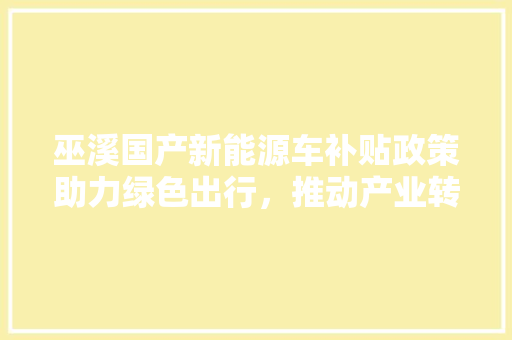 巫溪国产新能源车补贴政策助力绿色出行，推动产业转型升级