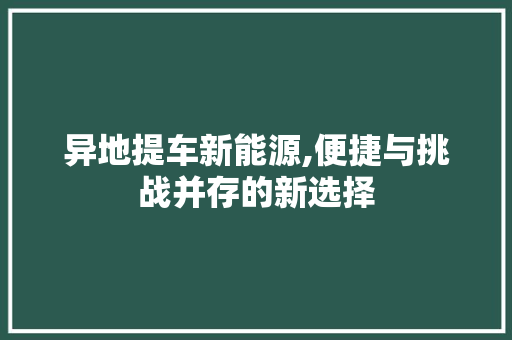 异地提车新能源,便捷与挑战并存的新选择