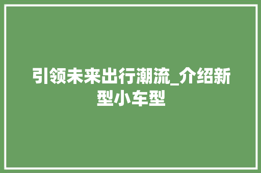 引领未来出行潮流_介绍新型小车型