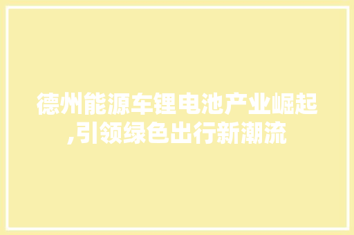 德州能源车锂电池产业崛起,引领绿色出行新潮流