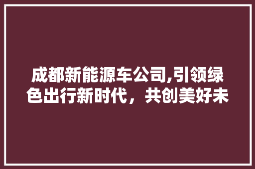 成都新能源车公司,引领绿色出行新时代，共创美好未来  第1张