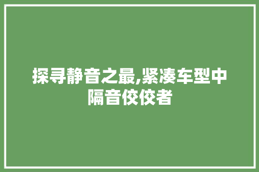 探寻静音之最,紧凑车型中隔音佼佼者