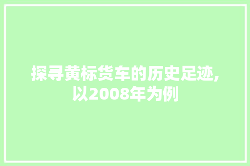 探寻黄标货车的历史足迹,以2008年为例