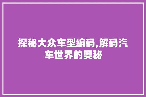 探秘大众车型编码,解码汽车世界的奥秘