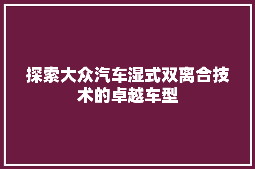 探索大众汽车湿式双离合技术的卓越车型