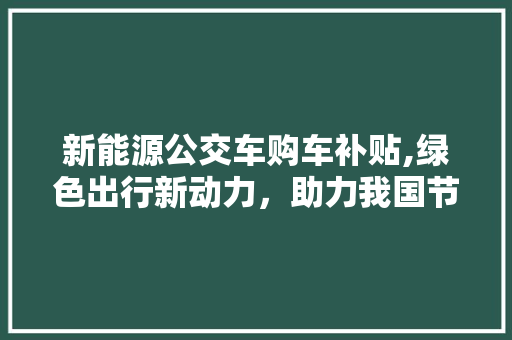 新能源公交车购车补贴,绿色出行新动力，助力我国节能减排  第1张