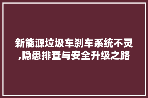 新能源垃圾车刹车系统不灵,隐患排查与安全升级之路