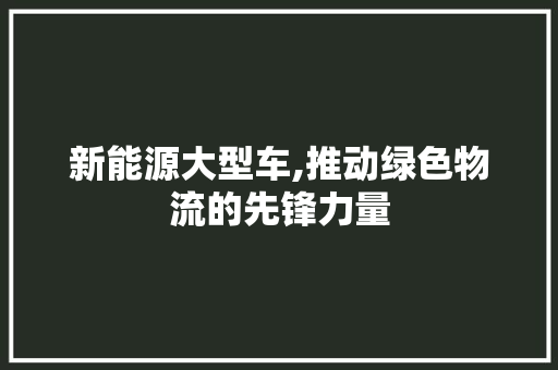 新能源大型车,推动绿色物流的先锋力量