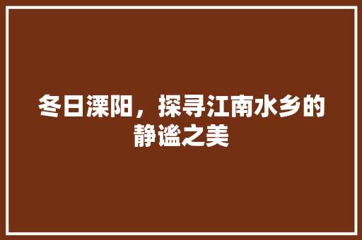 冬日溧阳，探寻江南水乡的静谧之美