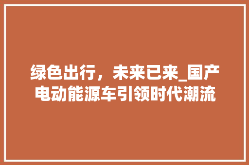 绿色出行，未来已来_国产电动能源车引领时代潮流