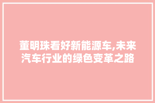 董明珠看好新能源车,未来汽车行业的绿色变革之路  第1张