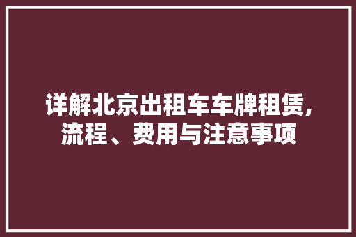 详解北京出租车车牌租赁,流程、费用与注意事项  第1张