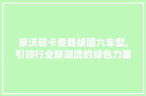 豪沃轻卡重载版国六车型,引领行业新潮流的绿色力量