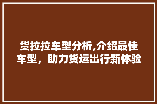 货拉拉车型分析,介绍最佳车型，助力货运出行新体验