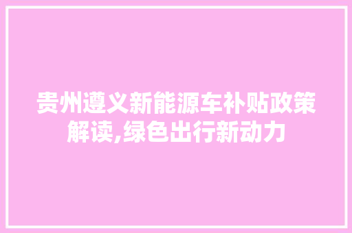 贵州遵义新能源车补贴政策解读,绿色出行新动力  第1张