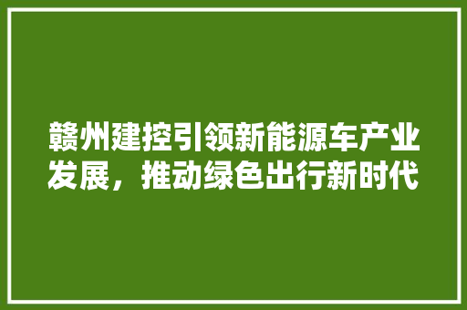 赣州建控引领新能源车产业发展，推动绿色出行新时代