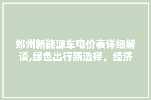 郑州新能源车电价表详细解读,绿色出行新选择，经济环保两不误  第1张