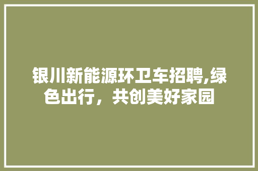 银川新能源环卫车招聘,绿色出行，共创美好家园  第1张