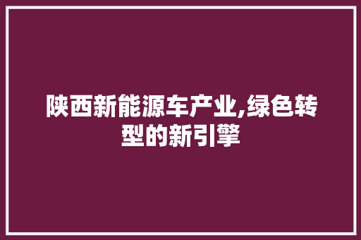 陕西新能源车产业,绿色转型的新引擎