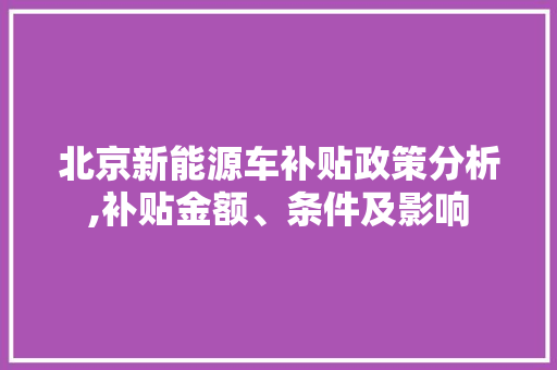 北京新能源车补贴政策分析,补贴金额、条件及影响  第1张