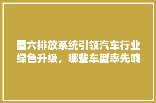 国六排放系统引领汽车行业绿色升级，哪些车型率先响应