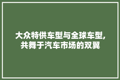 大众特供车型与全球车型,共舞于汽车市场的双翼