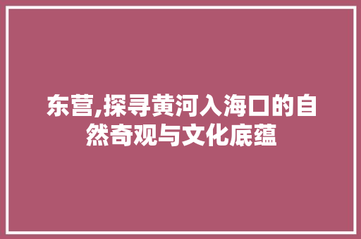 东营,探寻黄河入海口的自然奇观与文化底蕴