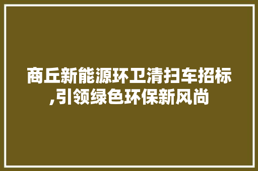 商丘新能源环卫清扫车招标,引领绿色环保新风尚