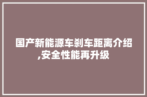 国产新能源车刹车距离介绍,安全性能再升级