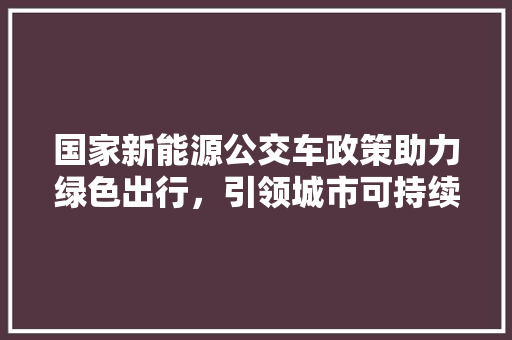 国家新能源公交车政策助力绿色出行，引领城市可持续发展  第1张