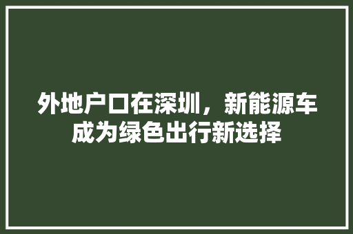 外地户口在深圳，新能源车成为绿色出行新选择  第1张