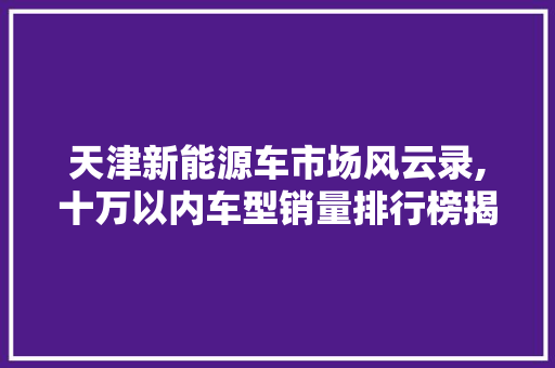 天津新能源车市场风云录,十万以内车型销量排行榜揭晓  第1张