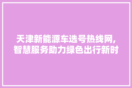 天津新能源车选号热线网,智慧服务助力绿色出行新时代  第1张