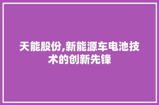 天能股份,新能源车电池技术的创新先锋  第1张