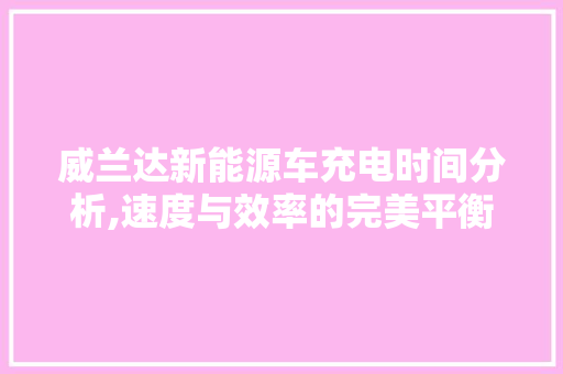 威兰达新能源车充电时间分析,速度与效率的完美平衡