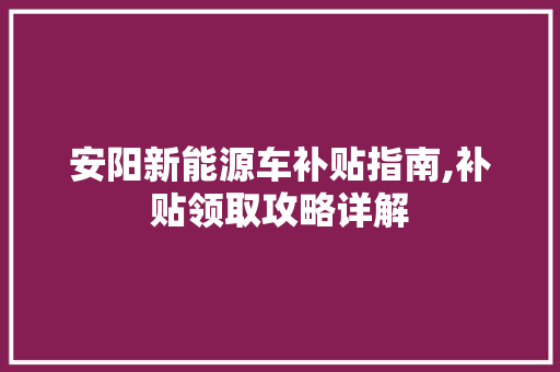 安阳新能源车补贴指南,补贴领取攻略详解  第1张