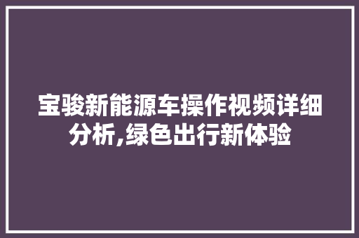 宝骏新能源车操作视频详细分析,绿色出行新体验