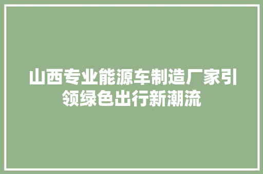 山西专业能源车制造厂家引领绿色出行新潮流  第1张