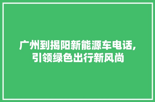 广州到揭阳新能源车电话,引领绿色出行新风尚