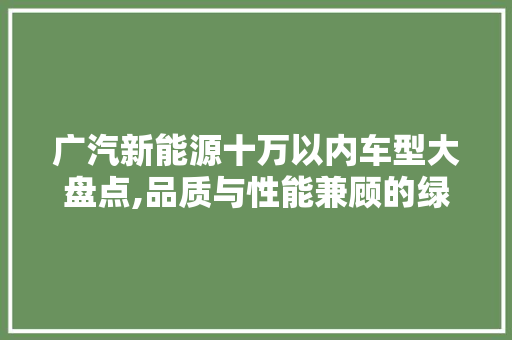 广汽新能源十万以内车型大盘点,品质与性能兼顾的绿色出行新选择